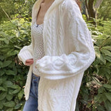 Ifomt New White Twist Hooded Sweater Women Autumn Winter Loose Cute Long Sleeve Knitted Cardigan Sweet Vintage Preppy Style Jumper Top