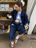 Ifomt Patchwork Denim Jackets Pants Sets Women Baggy Lapel Zipper Pocket Top Straight Leg Pants 2025 Spring Casual Street Female Suits