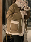 IFOMT Suede Splice Horn Buckle Lapel Neck Jacket