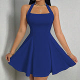 Ifomt All Seasons Women's Dresses Fashion Halter Square Neck Pleated A-Line Mini Elegant Dress New Year Valentine's Day Gift