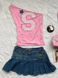 Ifomt ootd Summer Top Women Pink Vintage One Shoulder Tube Crop Clothes Sexy Hot Girl Tank Streetwear Harajuku Y2k Camisole Bodysuit Tops