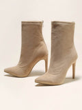 IFOMT Pointed-Toe Solid Color Split-Joint Boots Pumps