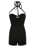 IFOMT Spring Outfits Sweetown Hollow Out Skinny Sexy Tie Halter Rompers Womens Sleeveless Rave Summer Vacation Baddie Playsuits