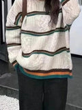 IFOMT Contrast Color Striped Cable Knit Sweater