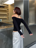 IFOMT Slim Slash Neck T-shirt Long Sleeve Women Skinny Off Shoulder Tops Autumn Winter Streetwear Sexy Crop Top Female
