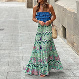 IFOMT Outfits Women's Summer Y2K Flowy Boho Vintage Aesthetic Printed Ruffled Hem Tassels Drawstring Waist Flowy A-Line Long Skirts