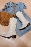 IFOMT New Fashion Spring Outfit White Embroidery Pointed Western Cowboy Boots