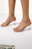 IFOMT New Fashion Spring Outfit Champagne Rhinestone Ankle Strap High Heel Sandals