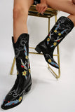 IFOMT New Fashion Spring Outfit Floral Embroidery Square Toe Knee High Boots