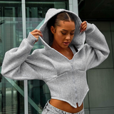 IFOMT Outfit Autumn Long Sleeve Fleece Zipper Cardigan Hooded Sweater Girdle Short Casual Jacket Female Streetwear Women Autumn