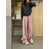 Ifomt Women's Pink Bow Apricot Sweatpants Y2k Retro 2000s High Waist Baggy Jogger Trousers Harajuku Streetwear Wide Pants Clothes 2024