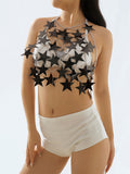 IFOMT Metal Stars Sequins Bikini Tank Top Women See Through Fashion Solid Crop Tops Woman Holiday Beach Sexy Hot Girls Cover Up