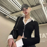 IFOMT Y2K Fake Two Piece Shirt Women Fashion Patchwork Aesthetic Crop Top Female Spring Autumn Streetwear Slim Fit Long Sleeve Blouses