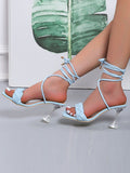 IFOMT Lace-Up Open Toe Split-Joint Square-Toe Pumps Sandals