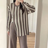 IFOMT Knitted Side Slits Sweater Women Autumn Loose High Waist Long Pants Women's Fashion Pullover 2 Piece Suits Womens Outfits