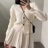 IFOMT Retro Knitted Long Sleeve Sweater High-Waisted Pleated Skirt Two Piece Set For Women Niche Solid Matching Sets Autumn NewChristmas Gifts