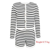 IFOMT Spring Outfits Autumn Black and White Striped Shorts Set Women Fashion Striped Sweater Cardigan and High Waist Sets Casual Outfit