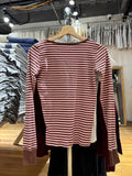 Ifomt Sweet Pink Brown Striped Long Sleeve T-shirt Women Six Buttons O-Neck Cotton Slim Tee Preppy Style Cute Vintage Tshirt Y2k Tops