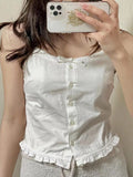 Ifomt Casual Women Soft Cotton White Slim Cardigan Camis 2025 Spring Fashion Ladies Sleeveless Female Bow Ornament Chic Tops