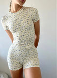 IFOMT Flower Suit y2k Crop Top Summer T shirt Graphic Casual Slim Shorts Punk Sexy Women Clothes 2000s Sweet Girl Korea Aesthetic Tops