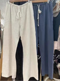 Ifomt New Spring Autumn Loose Women Sweatpants Solid Color Gray Drawstring Wide Leg Pant Casual Sportwear Long Trouser Cotton Blend