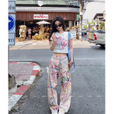 Ifomt Women's Graffiti Print Casual Baggy Y2k Harajuku Jogger Pants Vintage High Waist Baggy Trousers 2000s 90s Aesthetic Clothes 2024