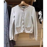 Ifomt Gray Single Breasted Autumn Women Sweater Round Neck Solid Color Simpler Tops Woman Versatile Casual Knitting Pullovers New