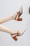 IFOMT Hollow toe thick heel single shoes pointed toe high heels