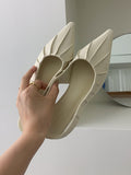 IFOMT Pleated Pointed-Toe Solid Color Split-Joint Sandals Sling Shoes