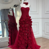 Ifomt Serene Hill 2025 Pink Chiffon Strapless Sideslit Prom Dress Formal Party Wine Red Flowers Gown Rose Collar GLA72568 Customized