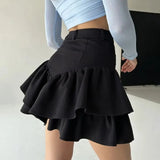 IFOMT Ruffles Slim Shorts Skirts Women Black Temperament High Waist Skirt Femme Street Casual Folds Splice Elegant Skirt LadiesChristmas Gifts