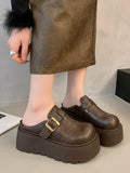 IFOMT Belt Buckle Round-Toe Split-Joint Loafers Platform Shoes Slippers&Mules
