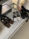 IFOMT Belt Buckle Shallow Cut Split-Joint Square-Toe Flats Mary Janes