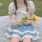 IFOMT Kawaii Lace Skirt Cute Hot Girl Clothing Summer Cake skirt Casual Loose Korea Blue 2000s Sweet Women Skirts Low-waist Y2k Skirts