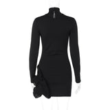 IFOMT Casual Winter Outfits Stand Collar Long Sleeve Solid Bodycon Mini Dress Fashion Winter Casual Clothes Party Prom Ladies Dresses Streetwear