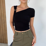IFOMT Women Tops Summer Sexy Off Shoulder Crop Tops Casual Female Sling T-shirt Short Sleeved Elastic Fashion White Tees Slash Neck