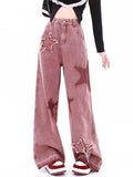 IFOMT Vintage Star Print Embroidery Boyfriend Jeans