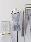 Ifomt Sweet Floral Print Tank Shorts Sets Women Summer New Cotton Slim Camis+Buttons Short Pants Cute Cozy Home Pajama 2 Piece Set Y2K