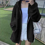IFOMT Winter Sweatshirt Hoodie Oversize Fleece Hooded Cardigan Black White Women Clothes Solid Zip Up Hoodies Tops Long Sleeves