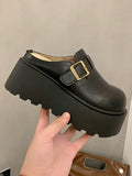 IFOMT Belt Buckle Round-Toe Split-Joint Loafers Platform Shoes Slippers&Mules