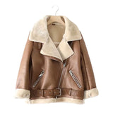 IFOMT Spring Outfits Warm Women Faux Fur Jacket with Belt Streetwear Female Moto Biker Loose Thicken Coat Fashion Autumn Winter Outwear