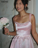 Ifomt OEING Ethereal A-Line Pink Evening Dresses Spaghetti Strap Tiered Sleeveless Party Gowns Floor Length Prom Dresses Customized