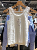 Ifomt Casual Women White Lace Edge Cartoon Printed Short Tanks 2025 Summer Fashion Ladies Casual Sleeveless Female Slim Y2k Tops