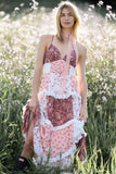 Ifomt Canwedance Boho Dress Strapless Patchwork Printed Summer Dress Romantic Floral Beach Dress A-line Splice Layered Vestidos