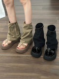 IFOMT Hollow Split-Joint Split-Toe Zipper Boots Platform Shoes Sandals