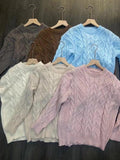 IFOMT Solid Crew Neck Cable Knit Sweater