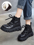 IFOMT Vintage Cow Leather Wool Boots Platform Shoes