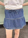 Ifomt Vintage Denim Mini Cargo Skirts Women New Casual Slim Sexy Low Rise Drawstring Skirt American Retro Sweet Preppy Style Y2K Falda