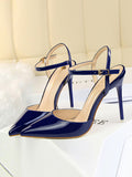 IFOMT Belt Buckle Pointed-Toe Shiny Split-Joint Pumps Sandals