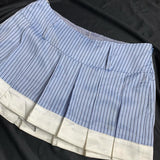 Ifomt Y2k summer Europe and the United States blue stripes pure high-waisted pleated skirt skirt preppy summer skirt stripes patchwork Casual Outfit